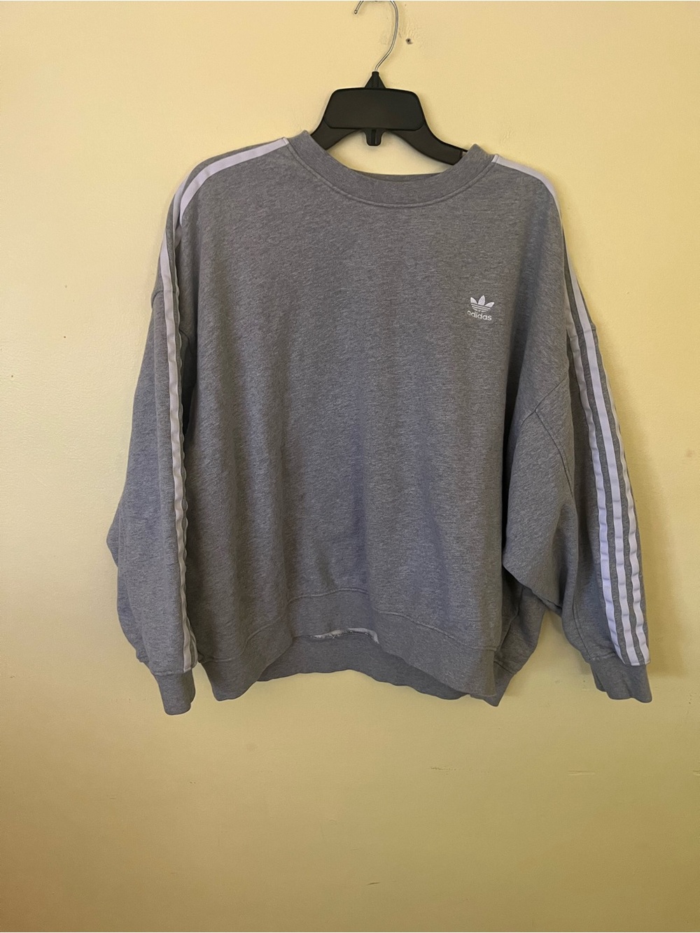 adidas Gray Crewneck Sweatshirt with White Sleeve Stripes